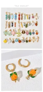 DIY handmade natural stone bead pendants 18k gold plated hoop earrings accessories!