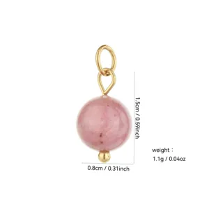 Natural stone round bead pendant with 18k gold plated loop accessory, jewelry DIY detail view.
