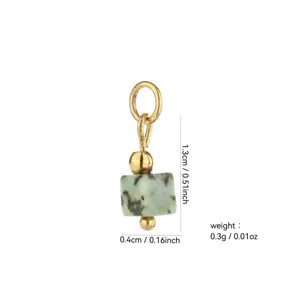 Natural stone square bead charm pendant detail, 18k gold plated metal component, miniature size.