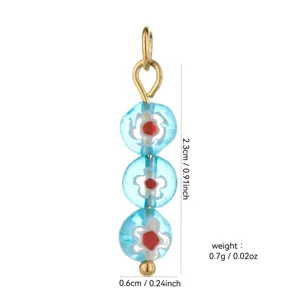Handmade glass bead pendant charm, 18k gold plated detail component for DIY earrings and jewelry.