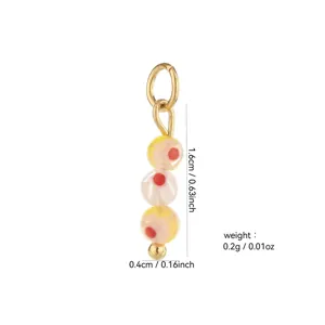 Gold plated pendant detail view showing 1.6cm height and 0.4cm width with bead design.