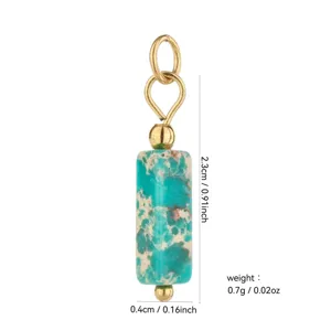 Natural stone cylinder pendant charm with 18k gold plated ring DIY jewelry making accessory