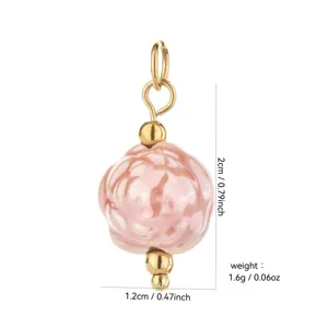 Handcrafted pink flower bead pendant with 18k gold plated accessories, 2cm size 1.6g weight