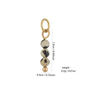 Natural stone bead pendant detail view with 18k gold plated ring, showing size and weight.