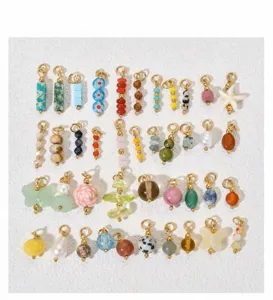 DIY Natural Stone Beaded Pendants 18K Gold Plated Loop Jewelry Findings Craft Accessories