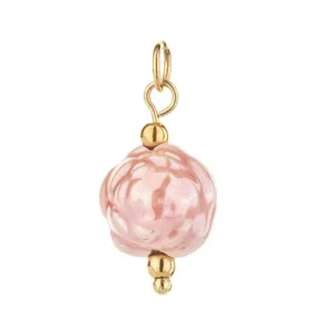 DIY pink flower charm pendant, 18k gold plated metal round bead jewelry accessory for earrings.