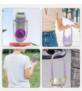 Silikon Trinkflasche Gurt und Griff mit niedlichem Bommel Anhänger, universelle Passform.