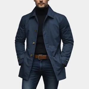 Herren Business Casual Trenchcoat Einfarbig Einreiher Revers Langarm Polyester Jacke Für Herbst Tägliche Oberbekleidung