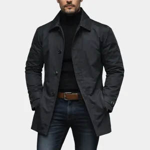 Herren schwarzer Trenchcoat Freizeitjacke einfarbig langarm stilvolle Oberbekleidung