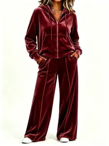 Ensemble survetement velours femme sweat a capuche pantalon large automne hiver tenue