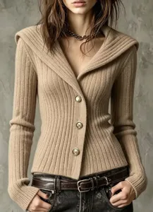 Slim fit ribbed knit cardigan for women, chic V-neck long sleeve button-up sweater top.