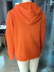 Solid color knit hooded pullover sweater casual women fashion autumn winter daily wear detail