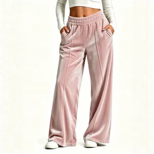 Women Casual High Waist Velvet Wide Leg Pants Autumn Winter Loose Straight Solid Color Commuter Long Trousers