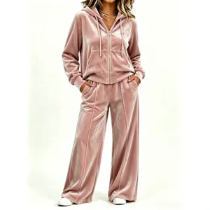 Sweat à Capuche en Velours Décontracté pour Femmes et Pantalon Large Haut et Bas Manches Longues