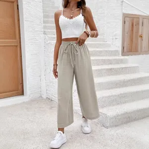 Women's casual solid color loose drawstring straight-leg pants fashion daily wear apparel