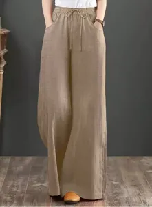 Women ramie wide leg pants high waist casual loose long trousers comfortable drape apparel