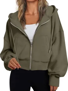 Women Oversized Zip Up Hoodie Casual Drop Shoulder Long Sleeve Sweatshirt with Pockets