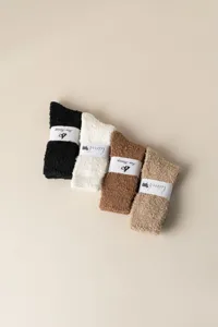 Fluffy coral fleece over the knee long socks winter warm cozy sleep leg warmers 4pcs set
