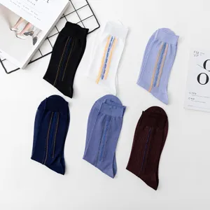 Men's thin nylon socks featuring breathable jacquard pattern and comfortable loose top design.