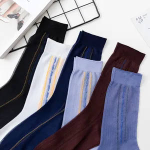 Men thin nylon silk dress socks, breathable jacquard patterned elderly socks detail view.