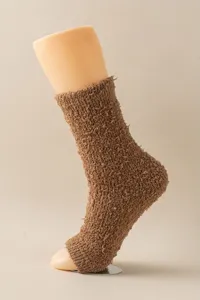 Brown coral fleece warm leg sleeves, extra long fuzzy socks for winter cozy sleep and daily wear.