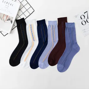 Men's Thin Nylon Silk Socks Mid-Calf Jacquard Striped Dress Socks For Middle-Aged And Elderly Comfortable Breathable Socks