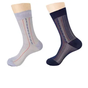 Men's thin nylon dress socks with vertical stripes and vintage style, breathable and comfortable.
