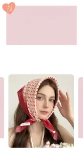 Detailed view of the vintage polka dot triangular headscarf, perfect for sunny days.