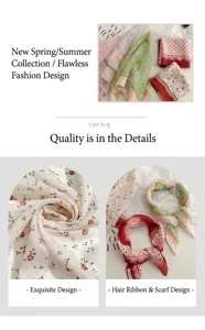 Cotton linen floral polka dot headscarf French retro triangular head band seaside vacation.