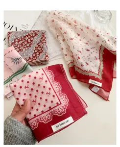 Cotton linen polka dot floral headscarf vintage triangular hair scarf for women vacation