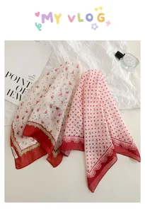 French retro cotton linen floral polka dot triangle headscarf for women seaside vacation.