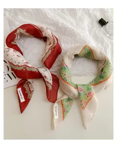 Cotton linen floral triangle scarf vintage hair band French retro headwear head wrap