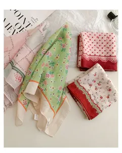 Cotton linen polka dot headscarf French vintage floral hair band beach vacation triangle scarf