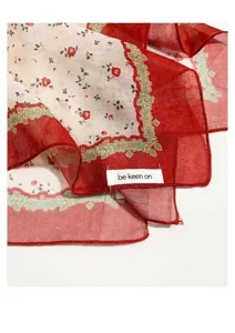 French vintage cotton linen floral headscarf triangle hair band beach vacation detail view