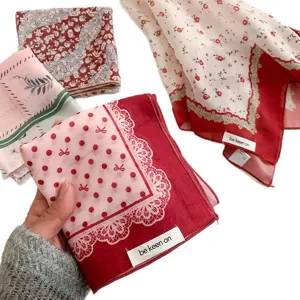 Cotton linen polka dot headscarf french vintage triangle scarf beach vacation hair band