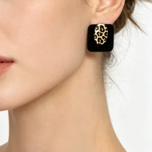 Elegantes pendientes de botón con estampado de leopardo de terciopelo retro mujer.