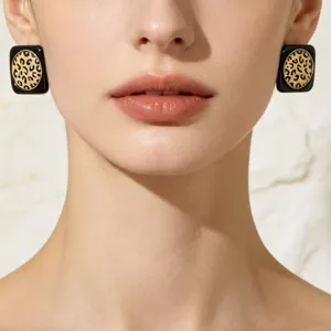 Pendientes cuadrados de metal retro con estampado de leopardo, detalle para joyas de mujer.