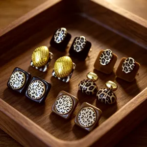 Set de pendientes de leopardo retro con elementos metalicos y flocado para mujeres con estilo.