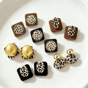 Otoño Invierno Vintage Metal Flocado Leopardo Estampado Pendientes Chic Lujo Diseño Mujer