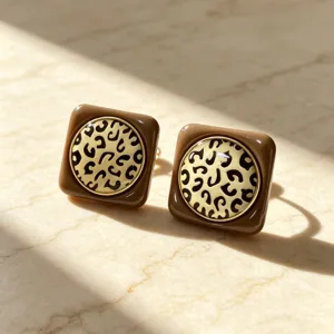 Pendientes de botón cuadrados con estampado de leopardo vintage para mujer, joyería elegante.