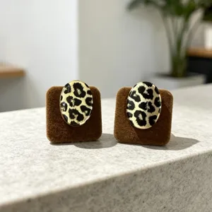 Chic pendientes leopardo flocado metal retro, detalle de diseño de lujo para mujeres.