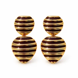 Vintage retro gold-plated striped enamel teardrop statement stud earrings for women fashion.