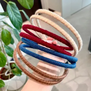 Double-strand yarn wrapped thin headband detail, stylish daily hair hoop in multi colors.