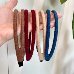 Yarn wrapped double layer headband detail, stylish thin hair hoop for women everyday wear.