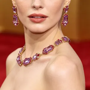 Vintage palace style purple crystal necklace earrings set for women luxury jewelry