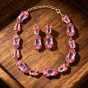 Vintage court style purple crystal necklace earrings set for women elegant jewelry
