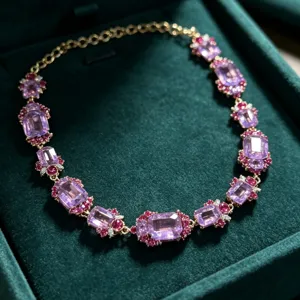 Vintage court style purple crystal gemstone necklace luxury jewelry accessory for women