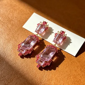 Vintage court style purple crystal dangle earrings elegant retro gemstone jewelry for women