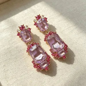 Vintage court style purple rhinestone drop earrings elegant long crystal dangle earrings for women
