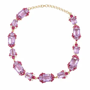 Vintage Palace Style Heavy Amethyst Necklace Women's Elegant Crystal Clavicle Chain Jewelry